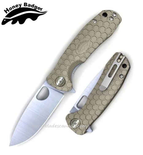 Honey Badger Med Flipper Folding Knife, D2 Steel, FRN Tan, HB1015